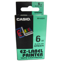 Casio Ez-Label Tape Cartridge - 6mm, Black on Green (XR-6GN1)